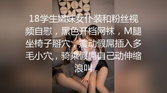 18学生嫩妹女仆装和粉丝视频自慰，黑色开档网袜，M腿坐椅子掰穴，震动假屌插入多毛小穴，骑乘假屌自己动伸缩浪叫